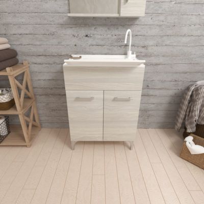 Évier D'intérieur 60Cm 2 Portes Chêne Gris Avec Planche À Laver- Pratico