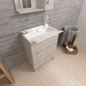 Évier D'intérieur 60Cm 2 Portes Chêne Gris Avec Planche À Laver- Pratico