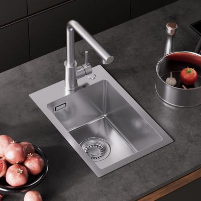 Évier de Cuisine 30 x 45 cm, CECIPA  MAX Évier en inox brossé, Évier 1 Bac Montage Encastré ou Supérieur