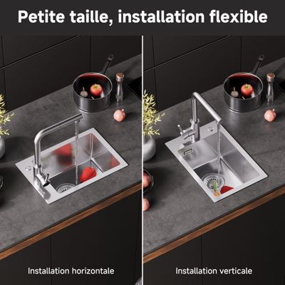 Évier de Cuisine 30 x 45 cm, CECIPA  MAX Évier en inox brossé, Évier 1 Bac Montage Encastré ou Supérieur