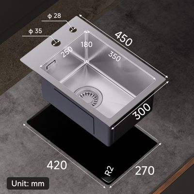 Évier de Cuisine 30 x 45 cm, CECIPA  MAX Évier en inox brossé, Évier 1 Bac Montage Encastré ou Supérieur