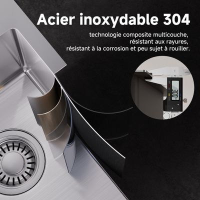 Évier de Cuisine 30 x 45 cm, CECIPA  MAX Évier en inox brossé, Évier 1 Bac Montage Encastré ou Supérieur