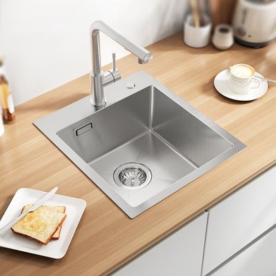 Évier de Cuisine 40 x 45 cm, CECIPA MAX Évier en inox brossé, Évier 1 Bac, Lavabo Cuisine Montage Encastré ou Supérieur