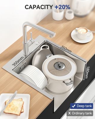 Évier de Cuisine 40 x 45 cm, CECIPA MAX Évier en inox brossé, Évier 1 Bac, Lavabo Cuisine Montage Encastré ou Supérieur