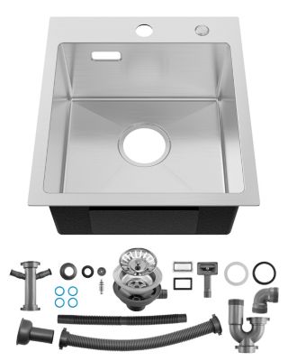 Évier de Cuisine 40 x 45 cm, CECIPA MAX Évier en inox brossé, Évier 1 Bac, Lavabo Cuisine Montage Encastré ou Supérieur