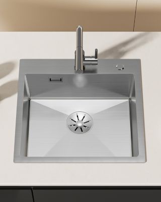 Évier de Cuisine 50 x 45 cm, CECIPA MAX Évier carré en inox brossé, Évier 1 Bac, Lavabo Cuisine Montage Encastré ou Supérieur