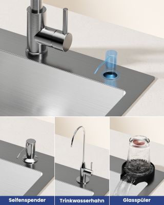 Évier de Cuisine 50 x 45 cm, CECIPA MAX Évier carré en inox brossé, Évier 1 Bac, Lavabo Cuisine Montage Encastré ou Supérieur
