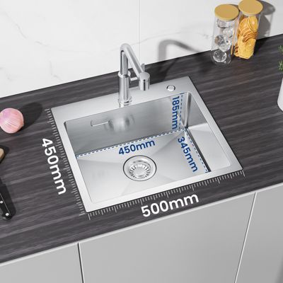 Évier de Cuisine 50 x 45 cm, CECIPA MAX Évier carré en inox brossé, Évier 1 Bac, Lavabo Cuisine Montage Encastré ou Supérieur