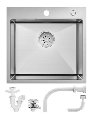 Évier de Cuisine 50 x 45 cm, CECIPA MAX Évier carré en inox brossé, Évier 1 Bac, Lavabo Cuisine Montage Encastré ou Supérieur
