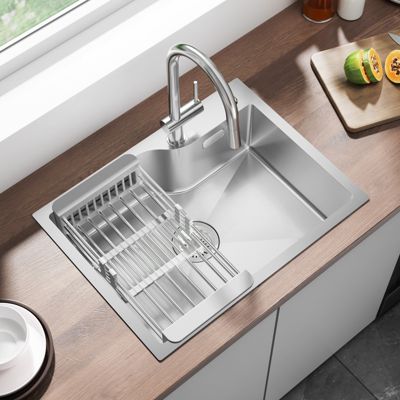 Évier de Cuisine 60 x 45 cm, Cecipa MAX Évier en Inox Brossé, Évier 1 Bac avec Panier de Drainage , Évier à Encastrer