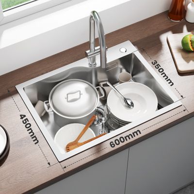 Évier de Cuisine 60 x 45 cm, Cecipa MAX Évier en Inox Brossé, Évier 1 Bac avec Panier de Drainage , Évier à Encastrer