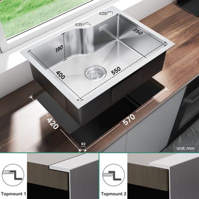 Évier de Cuisine 60 x 45 cm, Cecipa MAX Évier en Inox Brossé, Évier 1 Bac avec Panier de Drainage , Évier à Encastrer