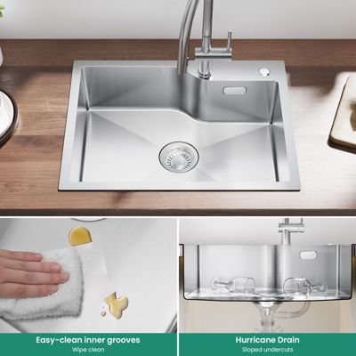 Évier de Cuisine 60 x 45 cm, Cecipa MAX Évier en Inox Brossé, Évier 1 Bac avec Panier de Drainage , Évier à Encastrer