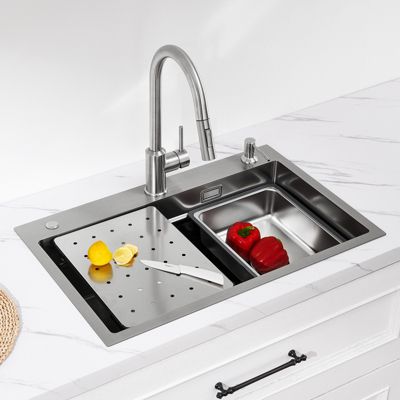 Évier de Cuisine avec égouttoirs 70 x 45 cm, Cecipa MAX Évier en Inox Brossé, Évier 1 Bac avec Egouttoir + Vasque