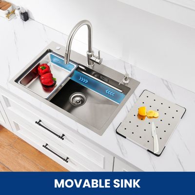 Évier de Cuisine avec égouttoirs 70 x 45 cm, Cecipa MAX Évier en Inox Brossé, Évier 1 Bac avec Egouttoir + Vasque