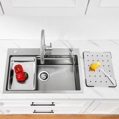 Évier de Cuisine avec égouttoirs 70 x 45 cm, Cecipa MAX Évier en Inox Brossé, Évier 1 Bac avec Egouttoir + Vasque