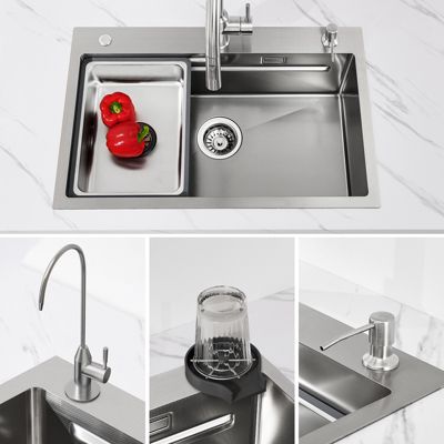 Évier de Cuisine avec égouttoirs 70 x 45 cm, Cecipa MAX Évier en Inox Brossé, Évier 1 Bac avec Egouttoir + Vasque