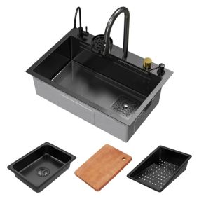 Évier de cuisine encasté multifonctions robinet douchette 68x46 cm anthracite