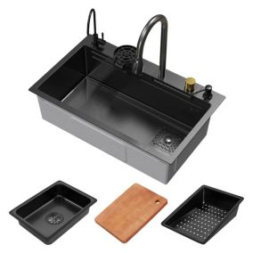 Évier de cuisine encasté multifonctions robinet douchette 75x46 cm anthracite