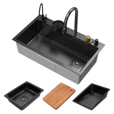 Évier de cuisine encasté multifonctions robinet douchette 80x46 cm anthracite
