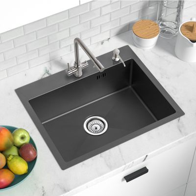Évier de Cuisine inox 55 x 45 cm, CECIPA MAX Évier 1 Bac, Lavabo Cuisine Montage Encastré ou Supérieur + Distributeur de Savon