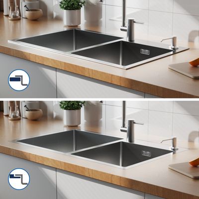 Évier de Cuisine inox 75 x 45 cm, Auralum MAX Évier 2 Bacs, Lavabo Cuisine Montage Encastré ou Supérieur, Évier carré