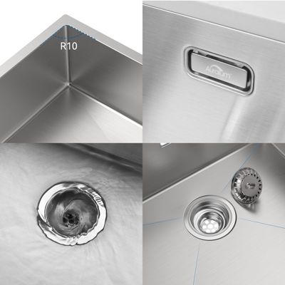 Évier de Cuisine inox 75 x 45 cm, Auralum MAX Évier 2 Bacs, Lavabo Cuisine Montage Encastré ou Supérieur, Évier carré