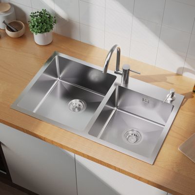Évier de Cuisine inox 75 x 45 cm, Auralum MAX Évier 2 Bacs, Lavabo Cuisine Montage Encastré ou Supérieur, Évier carré