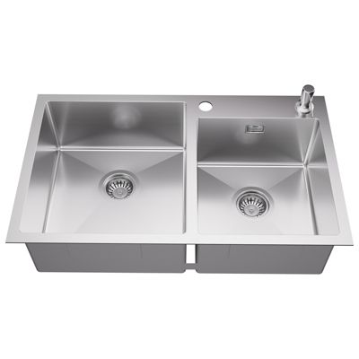 Évier de Cuisine inox 75 x 45 cm, Auralum MAX Évier 2 Bacs, Lavabo Cuisine Montage Encastré ou Supérieur, Évier carré