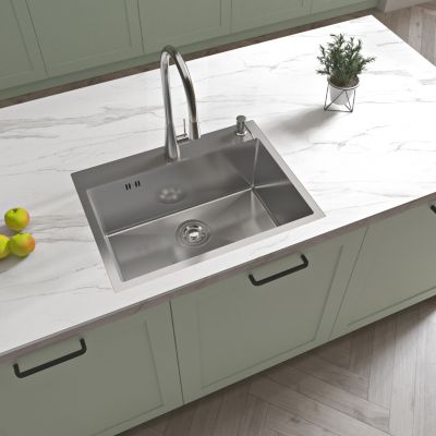 Évier de Cuisine Inox Argent 60x45x20cm 1 bac avec Vidage rapide et haut débit