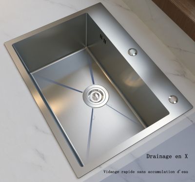 Évier de Cuisine Inox Argent 60x45x20cm 1 bac avec Vidage rapide et haut débit