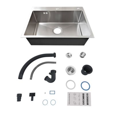 Évier de Cuisine Inox Argent 60x45x20cm 1 bac avec Vidage rapide et haut débit