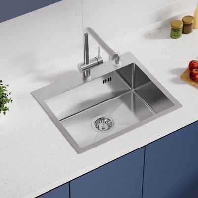 Évier de Cuisine inox brossé 55 x 45 cm, CECIPA MAX Évier 1 Bac, Lavabo Cuisine Montage encastrer + Distributeur de Savon