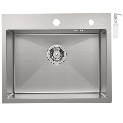 Évier de Cuisine inox brossé 55 x 45 cm, CECIPA MAX Évier 1 Bac, Lavabo Cuisine Montage encastrer + Distributeur de Savon