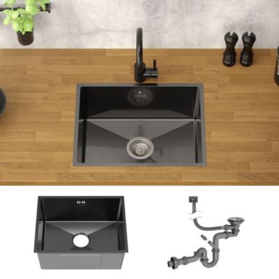 Évier de cuisine ML-Design 50x40 cm anthracite vidage et trop plein montage à encastrer sous plan