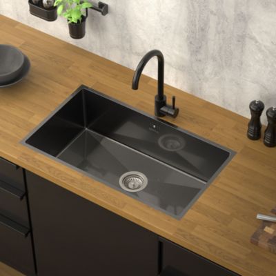 Évier de cuisine ML-Design 70x40 cm anthracite vidage et trop plein montage à encastrer sous plan