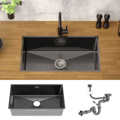 Évier de cuisine ML-Design 70x40 cm anthracite vidage et trop plein montage à encastrer sous plan