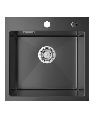 Évier de Cuisine Noir 45 x 45 cm, SOFETIY MAX Évier en inox brossé, Évier 1 Bac, Lavabo Cuisine Montage Encastré ou Supérieur