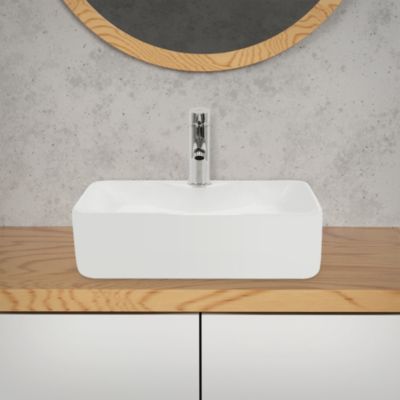 Évier en céramique vasque a poser carré moderne pour salle de bain 480 x 380 mm