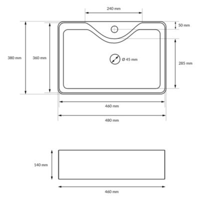 Évier en céramique vasque a poser carré moderne pour salle de bain 480 x 380 mm