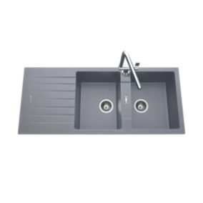 Évier granit gris ALBEY 2 bacs 1 égouttoir