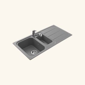 Évier granit gris Ewi OGLIO 1 bac et demi - 1 égouttoir