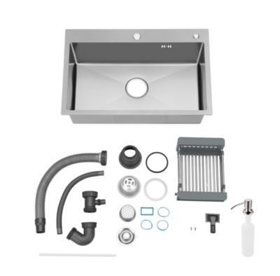 Évier Inox 1 Bac 55x45x19 cm Argent - Évier Encastrable Moderne, Facile à Nettoyer avec Panier & Percé