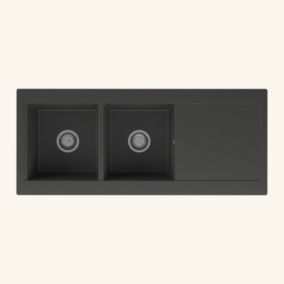 Évier Kümbad YUNA granit noir 2 bacs 1 égouttoir