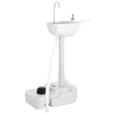 Évier à Main Portable Jardin Extérieur Camping Voyager avec Porte-Serviette Réservoir d'eau 17L Pompe à Pied Gris