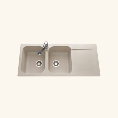 Évier résine beige moucheté Ewi ZIGGY 2 bacs 1 égouttoir