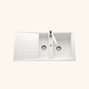 Évier résine blanc Ewi EMERAUDE 1 bac et demi - 1 égouttoir