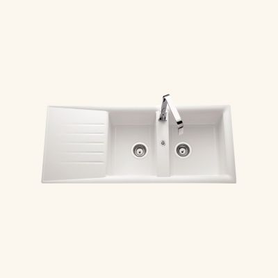 Évier résine blanc Ewi EMERAUDE 2 bacs 1 égouttoir
