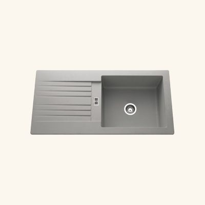 Évier résine gris béton PLUTON 1 grand bac 1 égouttoir