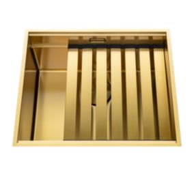 Évier sous-plan inox doré Luisina LEGATO+ 1 bac 550x450 - Égouttoir, planche, cache bonde inclus
